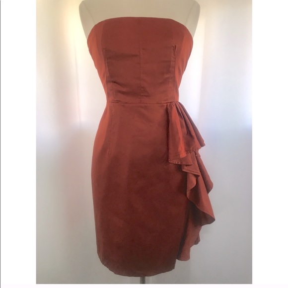 The Limited Strapless Ruffled Rust Dress - Picture 1 of 7